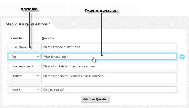 Assign questions to fields to help recipients complete the questionnaire. Document assembly.