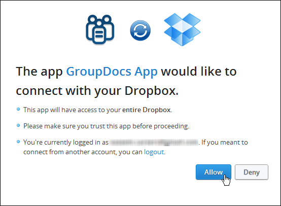 Access your Dropbox documents for online collaboration right from your GroupDocs account