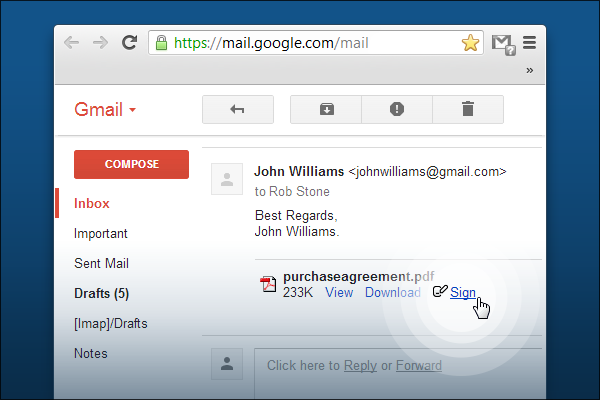 Sign documents online and attach them automatically to your Gmail